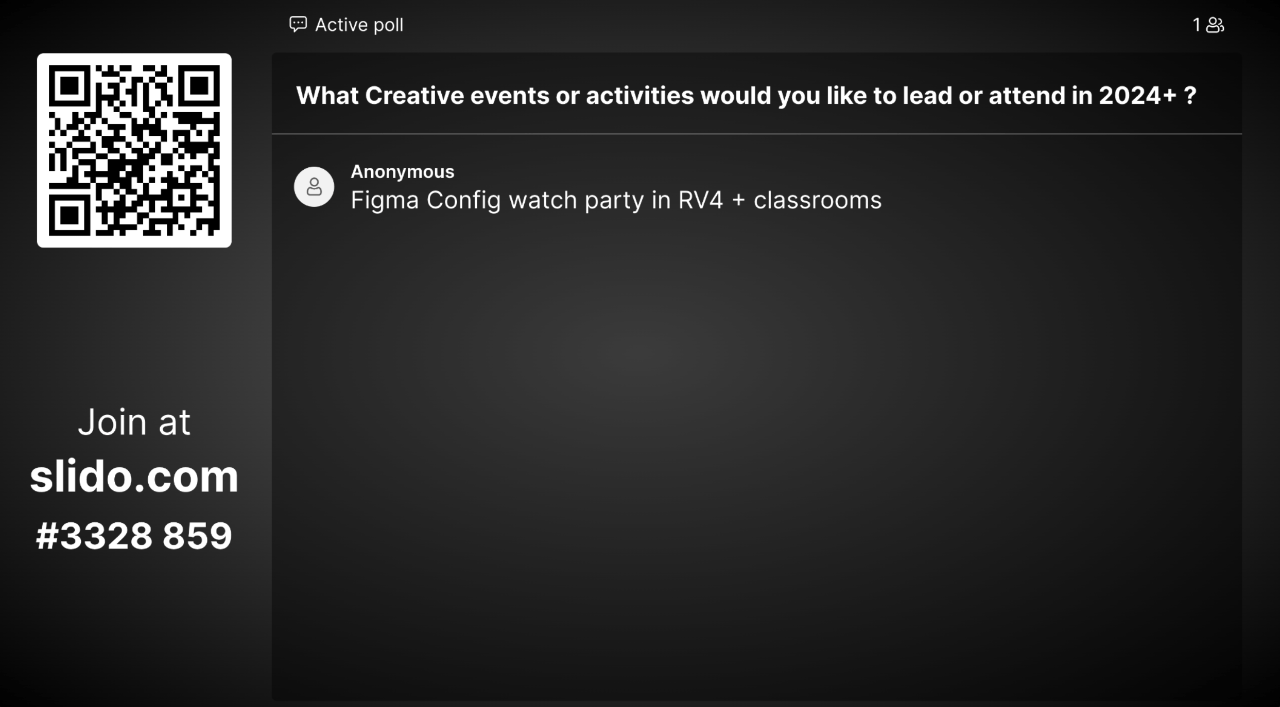 Poll slide asking what creative events or activities would the audience like to lead or attend in 2024+